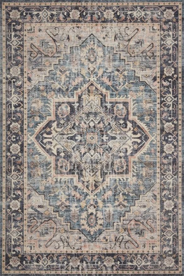 Loloi Hathaway Collection HTH-01 Navy/Multi 7'-6" x 9'-6", .25" Thick Area Rug, Soft, Durable, Printed, Modern, Low Pile, Non-Shedding, Easy Clean, Living Room Rug