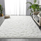 Large Shag Area Rugs 9 x 12, Plush Fuzzy Rugs for Living Room, Ultra Soft Fluffy Furry Rug for Bedroom, Indoor Carpet Nursery Rugs for Kids Room Home Decor, Cream White