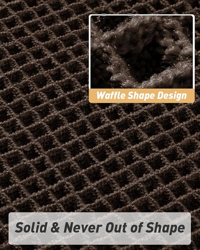 AMOAMI Upgraded Waffle Bath Mat, Super Absorbent Non Slip Bath Mats for Bathroom Floor, Machine Washable Bathroom Rugs with Tassels, Rubber Backed Bathroom Mats, Ultra Soft, 18" x 30", Chocolate