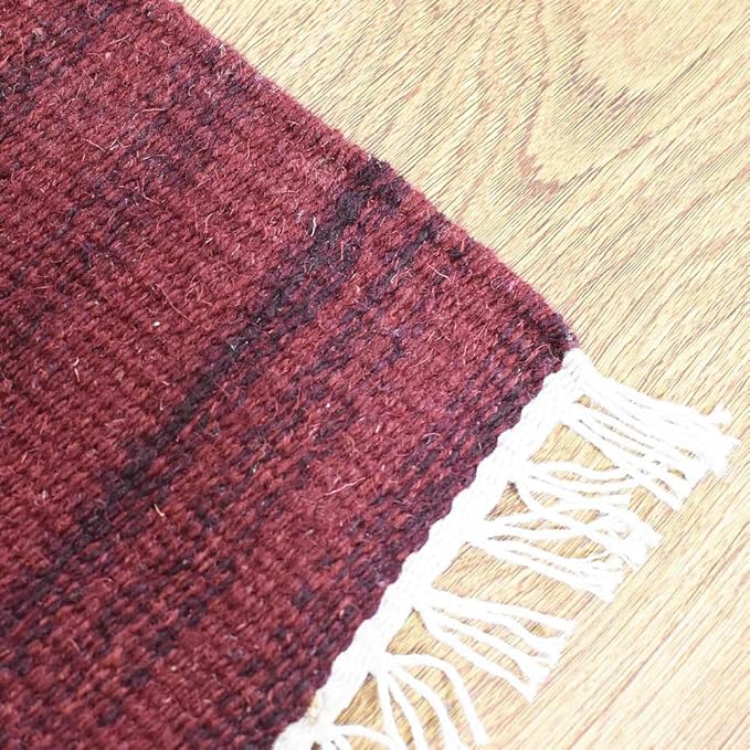Rugsotic Carpets Hand Woven Flat Weave Kilim Wool 3'x5' Area Rug Solid Dark Red D00111