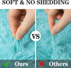 Soft Fluffy Area Rug for Bedroom, Teal Blue Fuzzy Shaggy Oval Throw Rugs for Bedside, Non-Slip Cozy Plush Shag Carpet for Kids Room Nursery Dorm Living Room, 2.6 x 5.3 Feet