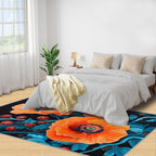 2x3 Poppy Rugs for Entryway - Retro Flowers Art Small Area Rugs, Rustic Florals Art Laundry Room Carpet Non Slip Accent Throw Rug for Bathroom Kitchen Sink Front Door