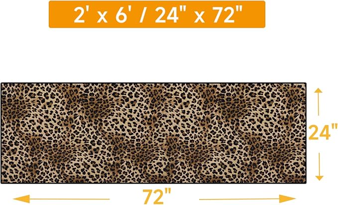 Leopard Rug 2x6 Runner Rug Washable Kitchen Runner Non-Slip Soft Modern Print Faux Wool Carpet for Hallway Indoor Entryway（2x6ft,Brown）