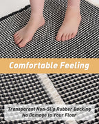 AMOAMI Upgraded Waffle Runner Rug Super Absorbent Non Slip Bath Mats for Bathroom Machine Washable Bathroom Runner Rug with Tassels, Ideal for Hallway Bedroom Laundry Room, 2' x 4', Black & Cream