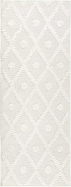 Antep Rugs Palafito 2x5 Geometric Shag Diamond High-Low Pile Textured Indoor Area Rug (White, 2' x 5')