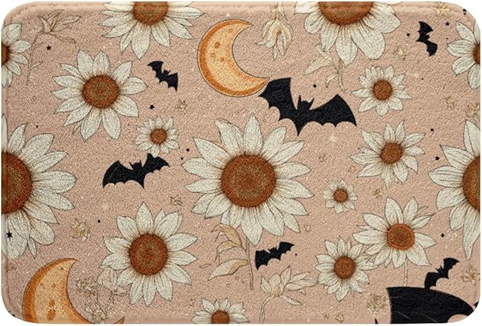 Erosebridal Groovy Daisy Bathroom Mat for Girls Women Retro Flower Floral Microfiber Bath Rug Moon and Stars 3D Entryway Door Mat 16x24 Psychedelic Outer Space Planets Bath Mat Halloween Bats Bath Rug