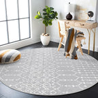 Lahome Moroccan 5Ft Round Rug Machine Washable Round Bedroom Carpet Grey Non-Slip Throw Circle Rugs for Living Room Low-Pile Large Round Rug, Modern Geometric Print Carpet for Office Dining Room