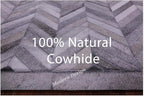 Modern Design Premium Cowhide Leather Carpet with Chevron Pattern, Area Rug (Natural Multi Grey, 2x3)