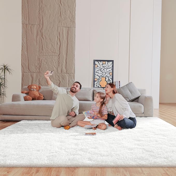 Cream White 8x10 Area Rugs for Living Room Bedroom, Fluffy Large Rug Soft Shag Non-Slip Carpet for Kids Boys and Girls Room Dorm Home Decor (8ft x 10ft)