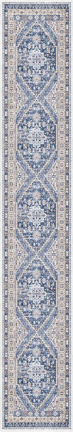 zesthome Washable Runner Rug 2.5x14 - Stain Resistant Entryway Rug,Ultra-Thin Kitchen Rugs, Anti Slip Backing Runner Rugs for Entrance Laundry Room Indoor Hallway (Blue/Beige,2.5'x14')