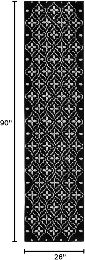 Nourison Home Nourison Essentials Black Ivory 2'2" x 7'6" Area Rug - Easy Clean, Non Shedding, Bed Room, Living Room, Dining Room, Kitchen (8' Runner)