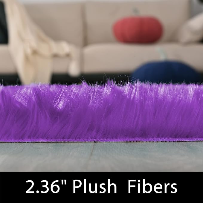 Latepis Purple Round Rugs 4ft Faux Fur Fluffy Shag Rug Machine Washable Sheepskin Rugs Shaggy Plush Soft Cute Carpet for Living Room Bedroom