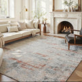 Area Rug 6x9 Washable Rug Grey and Brown for Living Room, Dining Room, Bedroom, Large Carpets, Non Slip & Non-Shedding Low Pile Vintage Print Rug for Home Office Decor