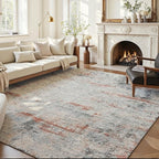Area Rug 6x9 Washable Rug Grey and Brown for Living Room, Dining Room, Bedroom, Large Carpets, Non Slip & Non-Shedding Low Pile Vintage Print Rug for Home Office Decor