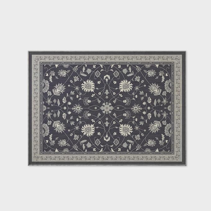 EVERGRACE Area Rugs for Living Room 5x7, Boho Floral Faux Wool Indoor Outdoor Rugs, Washable Rugs for Bedroom Dining Room Entryway Kitchen, Low Pile Floor Mat Carpet for Home Decor, Ebony Black
