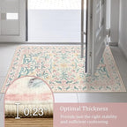 Morebes 6x9 Area Rugs for Living Room Non Slip, Washable Light Pink Rugs for Bedroom Girls Floral Print, Soft Low-Pile Boho Indoor Carpet for Nursery Kids Room Home Decor, Pink/Green