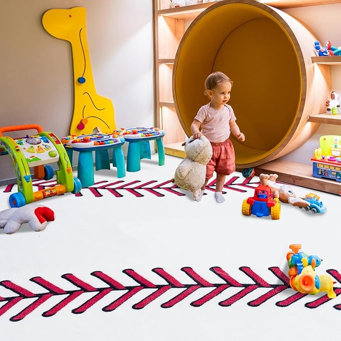 Soft Baseball Rugs for Bedroom, Machine Washable, Cute Bedside Boys Area Rug for Kids Toddlers Teens, Baseballs Lovers Home Decor Indoor Carpet for Living Room, Dorms, Nursery 4x5 Ft