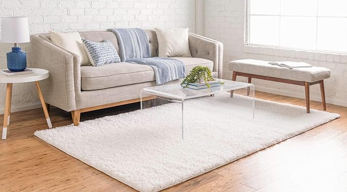 Unique Loom Davos Shag Collection Area Rug - Solid (5' 3" x 8' Rectangle, White/ Ivory)