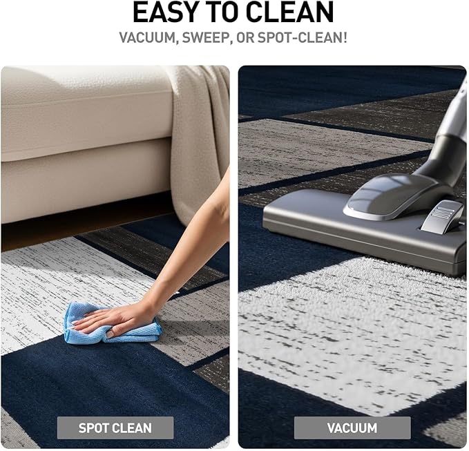 Rugshop Modern Geometric Boxes Navy Area Rug, Non-Shedding Carpet for Living Room, Bedroom, or Dining Room, 5'3" x 7'3"