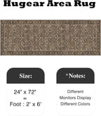 HUGEAR 2x6 Runner Rug Machine Washable Brown Hallway Area Rugs Indoor Accent Rugs Floral Low Pile Carpet Distressed Throw Rug Bedroom Living Room Office Dining Kitchen Laundry Non Slip