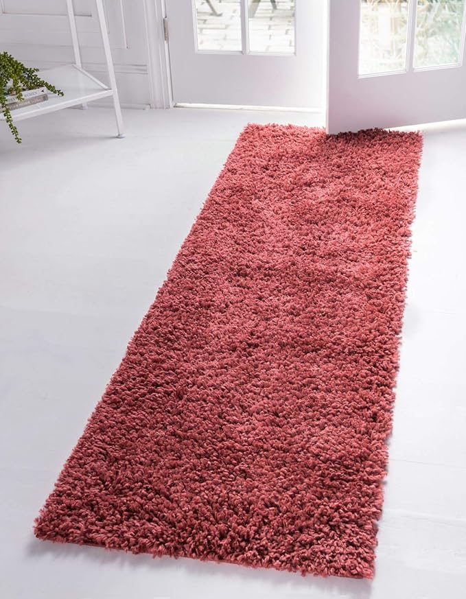 Unique Loom Davos Shag Collection Area Rug - Solid (2' 7" x 13' 1" Runner, Poppy)
