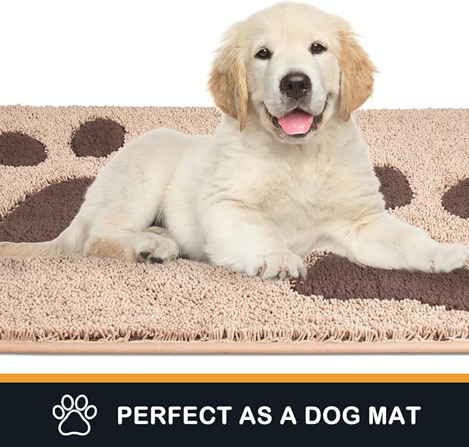 PURRUGS Dirt Trapping Door Mat 20" x 31.5", Non-Skid/Slip Machine Washable Microfiber Entryway Rug, Dog Doormat, Super Absorbent Welcome Mat for Muddy Wet Shoes and Paws, Beige