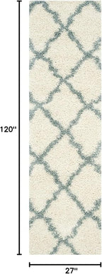 SAFAVIEH Dallas Shag Collection Runner Rug - 2'3" x 10', Ivory & Light Blue, Trellis Design, Non-Shedding & Easy Care, 1.5-inch Thick Ideal for High Traffic Areas in Living Room, Bedroom (SGD257J)