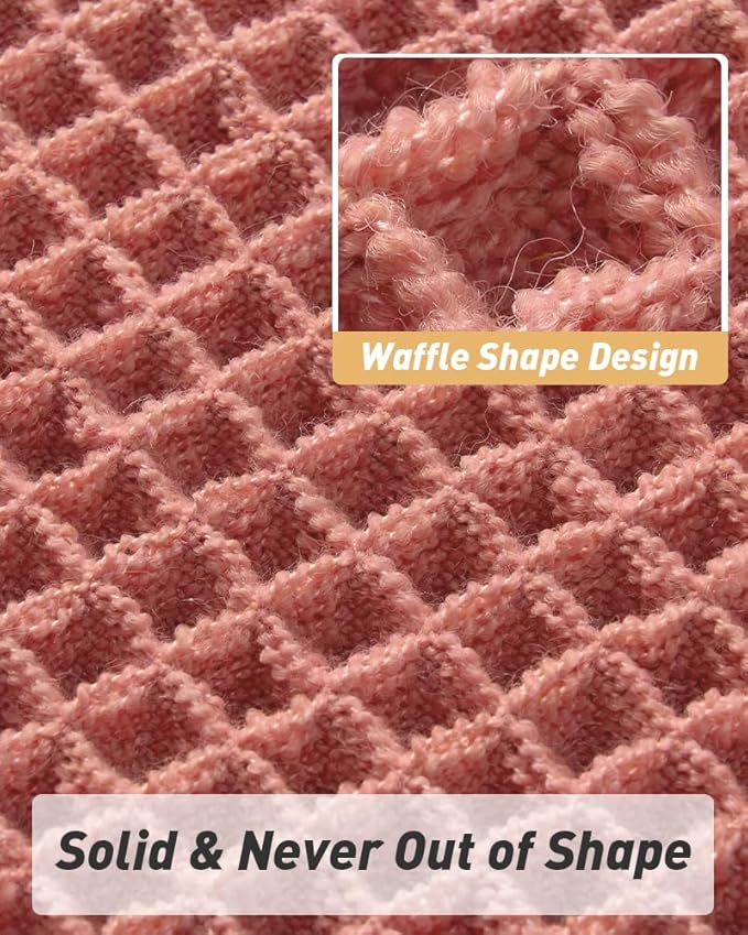 AMOAMI Upgraded Waffle Bath Mat, Super Absorbent Non Slip Bath Mats for Bathroom Floor, Machine Washable Bathroom Rugs with Tassels, Rubber Backed Bathroom Mats, Ultra Soft, 17" x 24", Coral