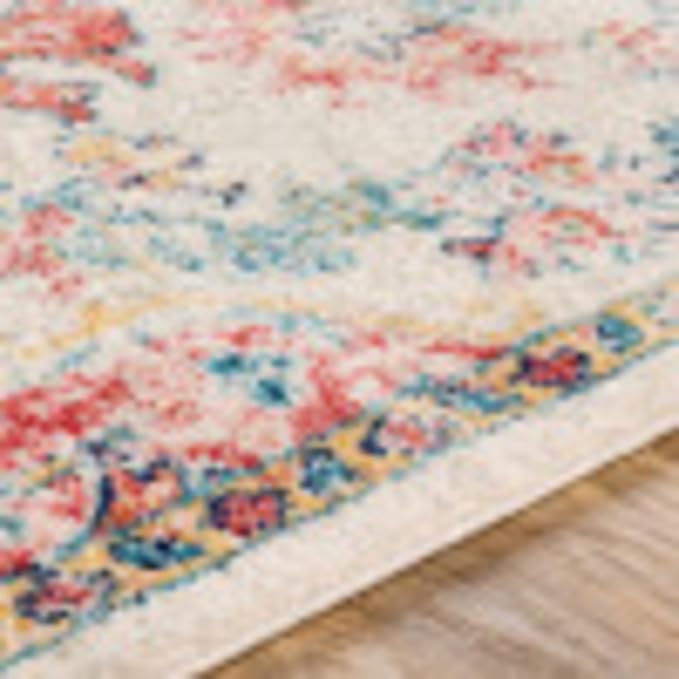 Livabliss Area Rugs - 8x10 Odelia Vintage Boho Red Off-White Blue Area Rug for Living Room Bedroom - Floral Medallion Stain Resistant Carpet for Kitchen, Nursery, Office (7'10" x 10')