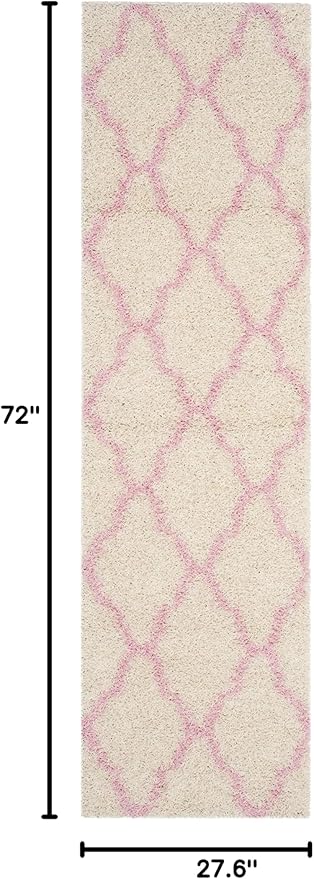 SAFAVIEH Dallas Shag Collection Runner Rug - 2'3" x 6', Ivory & Light Pink, Trellis Design, Non-Shedding & Easy Care, 1.5-inch Thick Ideal for High Traffic Areas in Living Room, Bedroom (SGD257P)