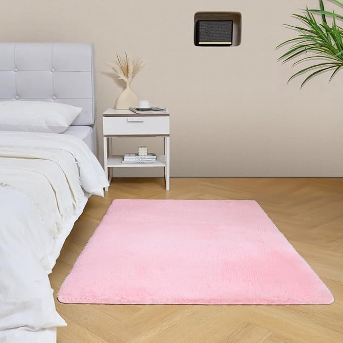 duduta Pink Soft Fluffy Rectangle Rug 3x5 ft, Shag Furry Plush Throw Rug for Bedroom Nursery Living Room Home Decor