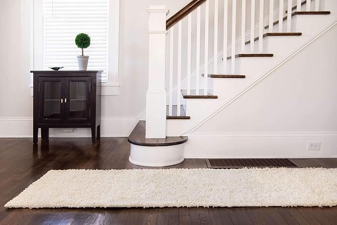 Unique Loom Solid Shag Collection Area Rug (2' 6" x 16' 5" Runner, Pure Ivory)