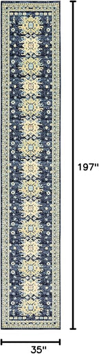 Unique Loom Taftan Collection Border Geometric Tribal Inspired Design Area Rug (3' 0 x 16' 5 Runner, Navy Blue/ Gold)