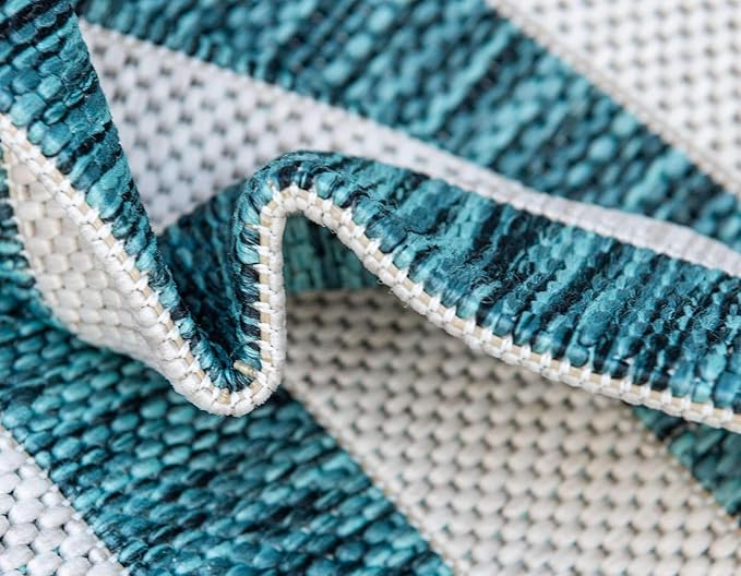 Unique Loom Outdoor Striped Collection Area Rug - Striped (4' 1" x 6' 1" Rectangle, Teal/Ivory)
