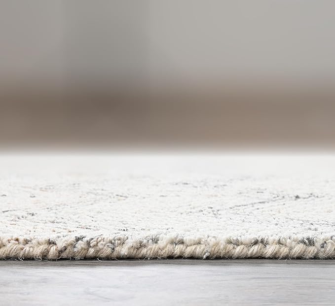 Modern Herringbone Chevron Collection Handcrafted Wool Area Rug - Durable, Zigzag Pattern, for High Traffic, Contemporary Design for Living Room, Bedroom, Dining Room Decor (Ivory-Multi, 8' x 10')