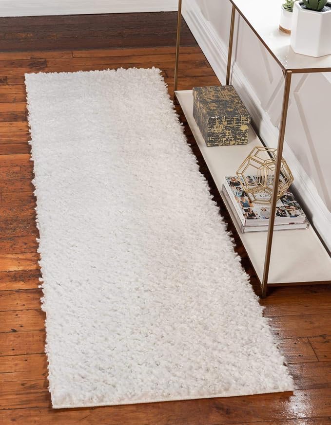 Unique Loom Davos Shag Collection Area Rug - Solid (2' 7" x 10' Runner, White/ Ivory)