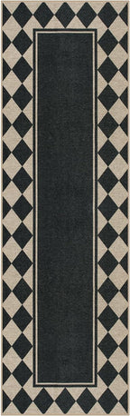 Moynesa Easy Jute Hallways Runner Rugs Washable 2.5x8 Entryway Rug Runners for Kitchen Black Checkered Indoor Outdoor Carpet for Entryway Patio, Diamond Grid Mat for Bathroom Bedroom Laundry