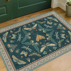 Emerald Green Entry Rugs for Inside House - 2x4 Kitchen Rugs Non Slip for Bathroom, Powder Room, Vintage Unique Colorful Décor, Washable Stain & Fade Resistant