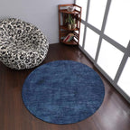 Hand Knotted Loom Wool ECO-Friendly Area Rugs - 6'x6', Round, Blue Color, Solid Plain Design, High Pile Thick Handmade Anti Skid Area Rugs for Living Room, Bed Room (L00111)