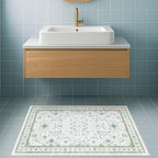 Washable Boho Bathroom Rug 2x3 - Small Throw Area Rugs for Powder Room, Laundry, Kitchen, Blue and Green Oushak Modern Eclectic Geometric Floral Pastel Decor, Low Pile Non-Slip Stain Resistant