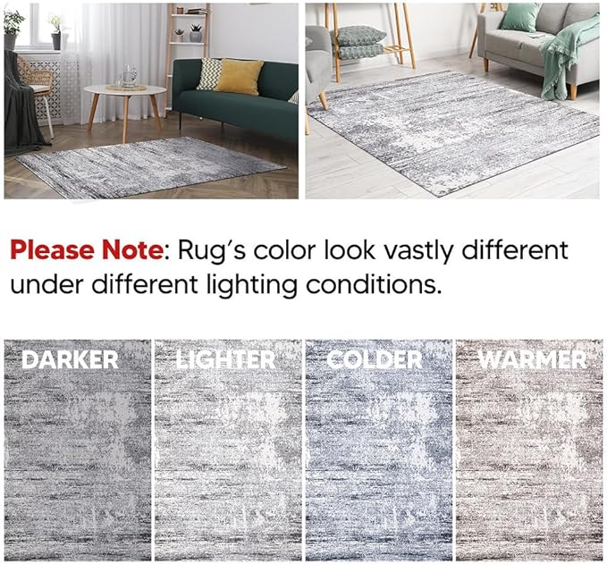 Keen Home Design Area Rugs - 10ft Round Non-Shedding, Abstract Rugs for Kitchen, Living Room, Bedroom, Dining Room, Entryway - Size: 10' Square, Abstract Cream/Grey