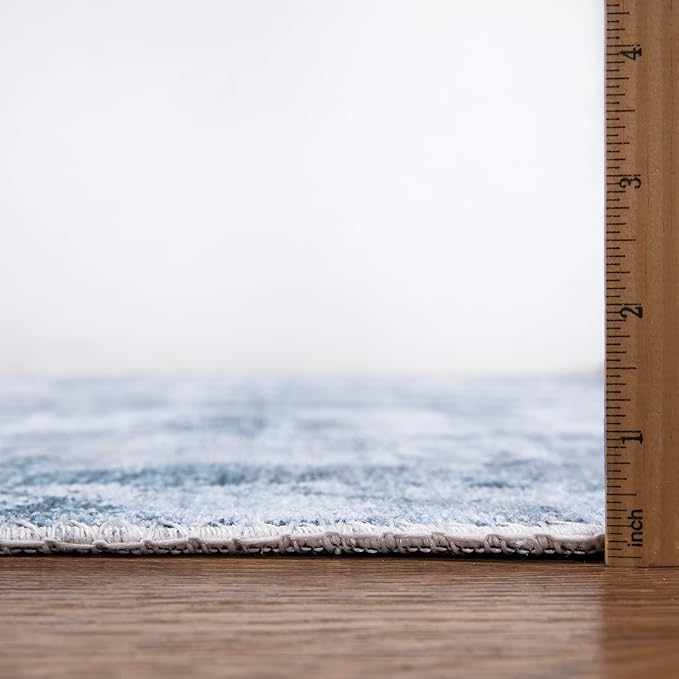 Bloom Rugs Washable Non-Slip 2x3 Rug - Blue/Gray Modern Abstract Area Rug for Living Room, Bedroom, Dining Room, and Kitchen - Exact Size: 2' x 3'