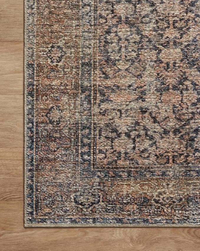 Loloi Amber Lewis Billie Collection, Ink & Salmon 5'-0" x 7'-6" Area Rug – Antique & Distressed Accent Rugs for Living Room, Bedroom, Entryway & Hallway, No Shed High Traffic Area Home Decor Rug