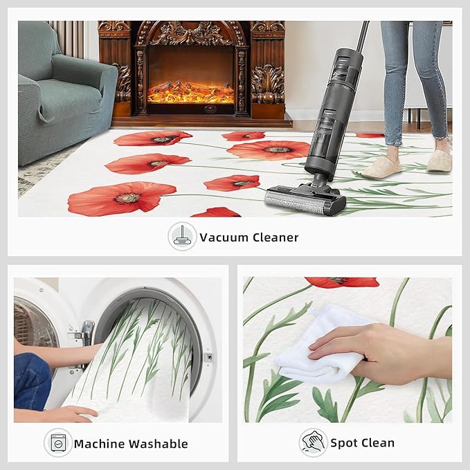 Little Red Flower Rugs for Bedroom - 5x7 Area Rug - Abstract 3D Flowers Rugs for Living Room, Modern Simple Art Rug, Non-Slip Washable Home Decor Carpet