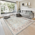 GLN Rugs Traditional Collection - Machine Washable Area Rug, Traditional Washable, Non Slip, Low Pile Chenille Rug, Living Room, Bedroom, Kitchen Rug (9' x 12' Light Blue)