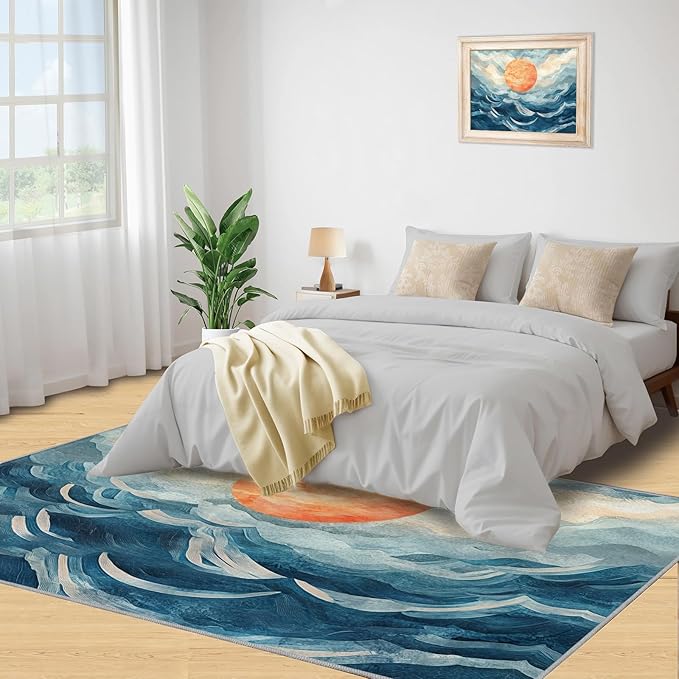 Boho Sun Area Rugs 3x4ft, Mosaic Sunburst Kids Bedroom Rug, Abstraction Deco Bedside Rug Durable Non Slip for Cafe Living Room Under Table Boys Room Decor