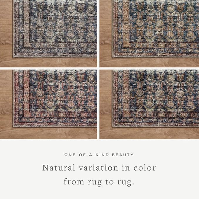 Loloi Amber Lewis Billie Collection, Ocean & Brick 2'-6" x 9'-6" Area Rug – Antique & Distressed Accent Rugs for Living Room, Bedroom, Entryway & Hallway, No Shed High Traffic Area Home Decor Rug
