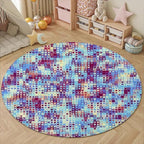 Abstract Pixel Geometry Round Rug Ombre Blue Purple Living Room Circle Area Rugs 7ft Washable Soft Non Slip Low Pile Indoor Floor Carpet for Bedroom Office Kitchen Coffee Table
