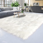 Latepis White Fur Rug 5x6.7, Faux Sheepskin Fluffy Washable Rug for Bedroom and Living Room, Playroom, Luxury Room Decor, Rectangle