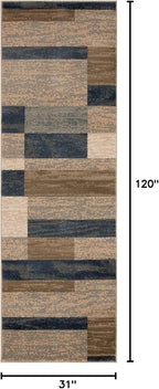 Superior Indoor Runner Rug, Jute Backed, Modern Geometric Patchwork Floor Decor for Bedroom, Office, Living Room, Entryway, Hardwood Floors, Rockwood Collection, 2' 7" x 10', Midnight Navy
